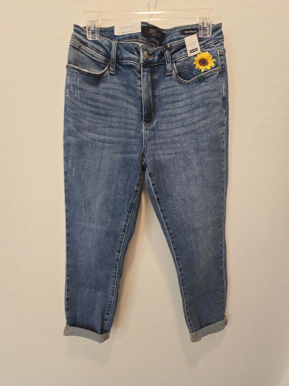 Judy Blue Relaxed Fit Jeans Size 7/28 High Waist Sunflower Embroidered
